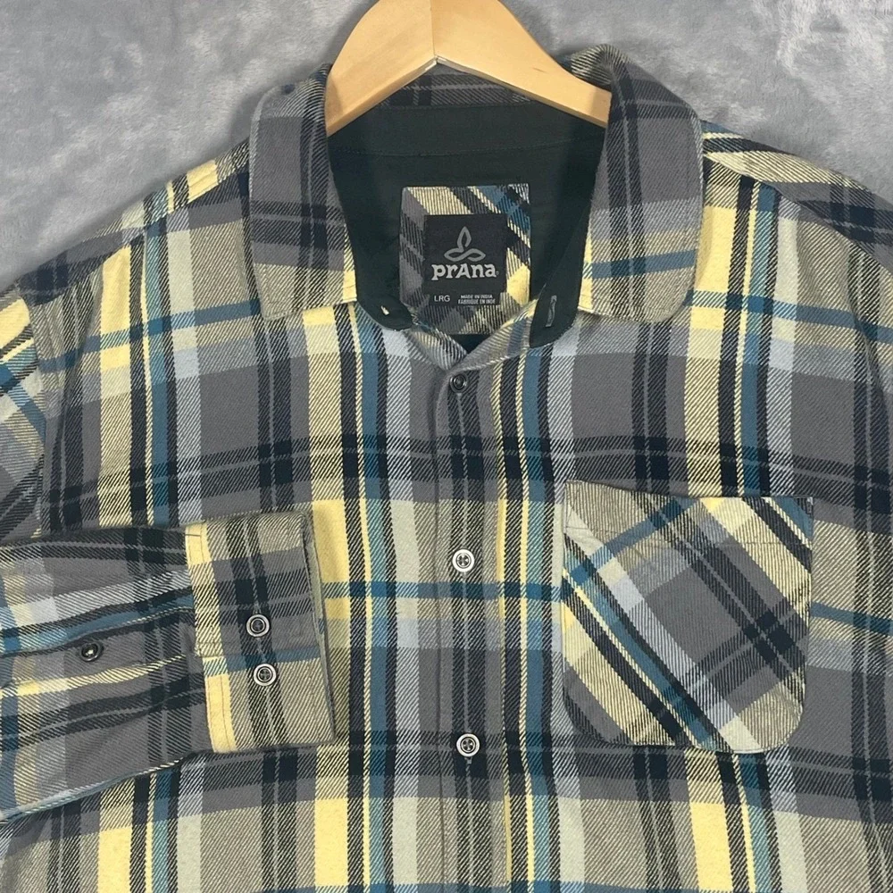 Prana Plaid Flannel Shirt Organic Cotton Long Sleeve Button Up Men's LRG